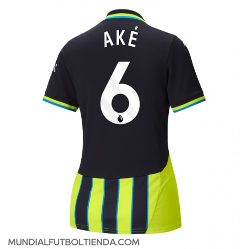 Camiseta Manchester City Nathan Ake #6 Segunda Equipación Replica 2024-25 para mujer mangas cortas